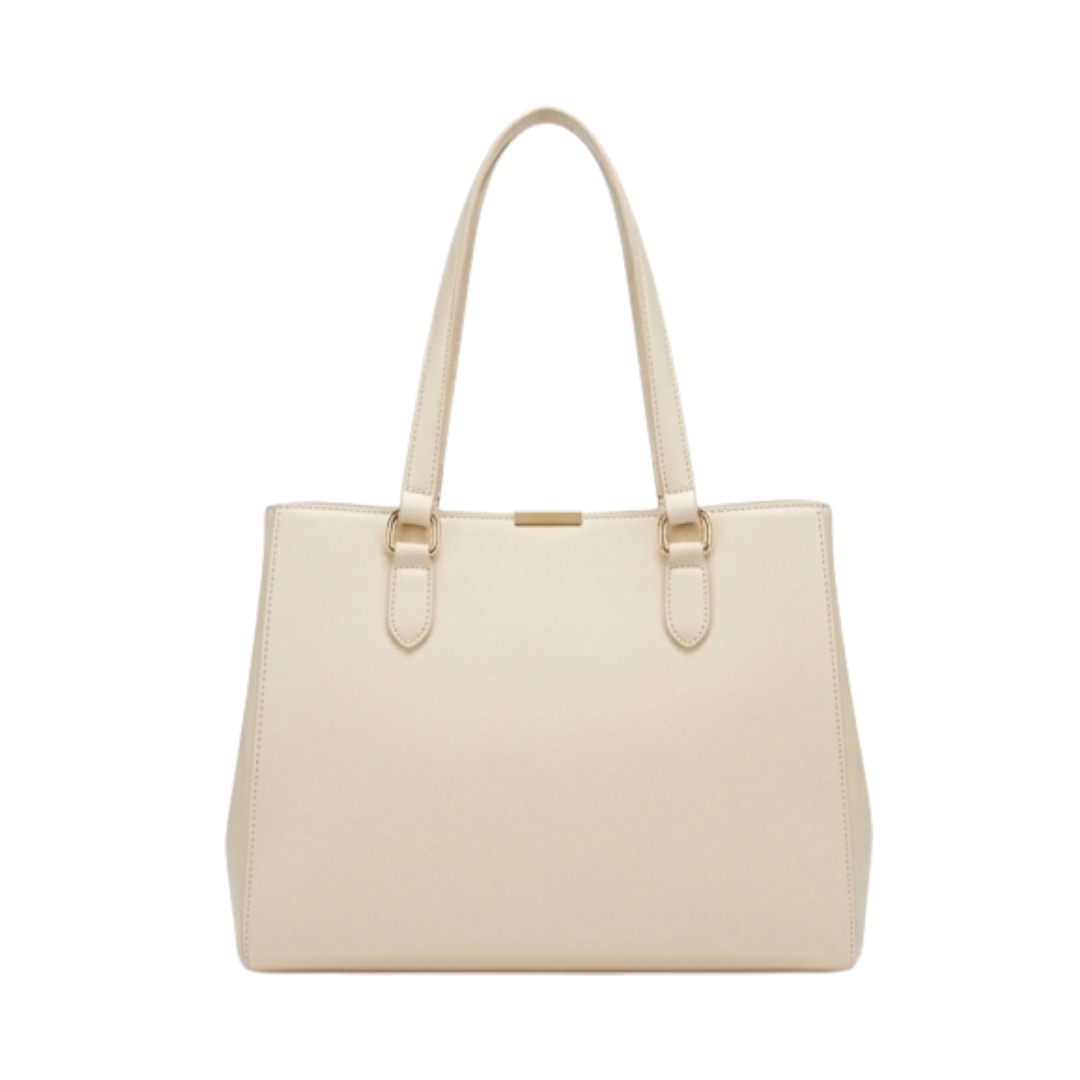 Menor Premium Minimalist Leather Shoulder Bag Structured Cream Satchel with Gold-Finish Hardware