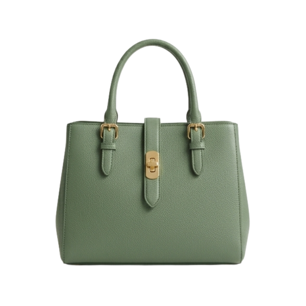 Menor Elegant Sage Green Structured Tote Bag Professional Women's Handbag with Top Handle