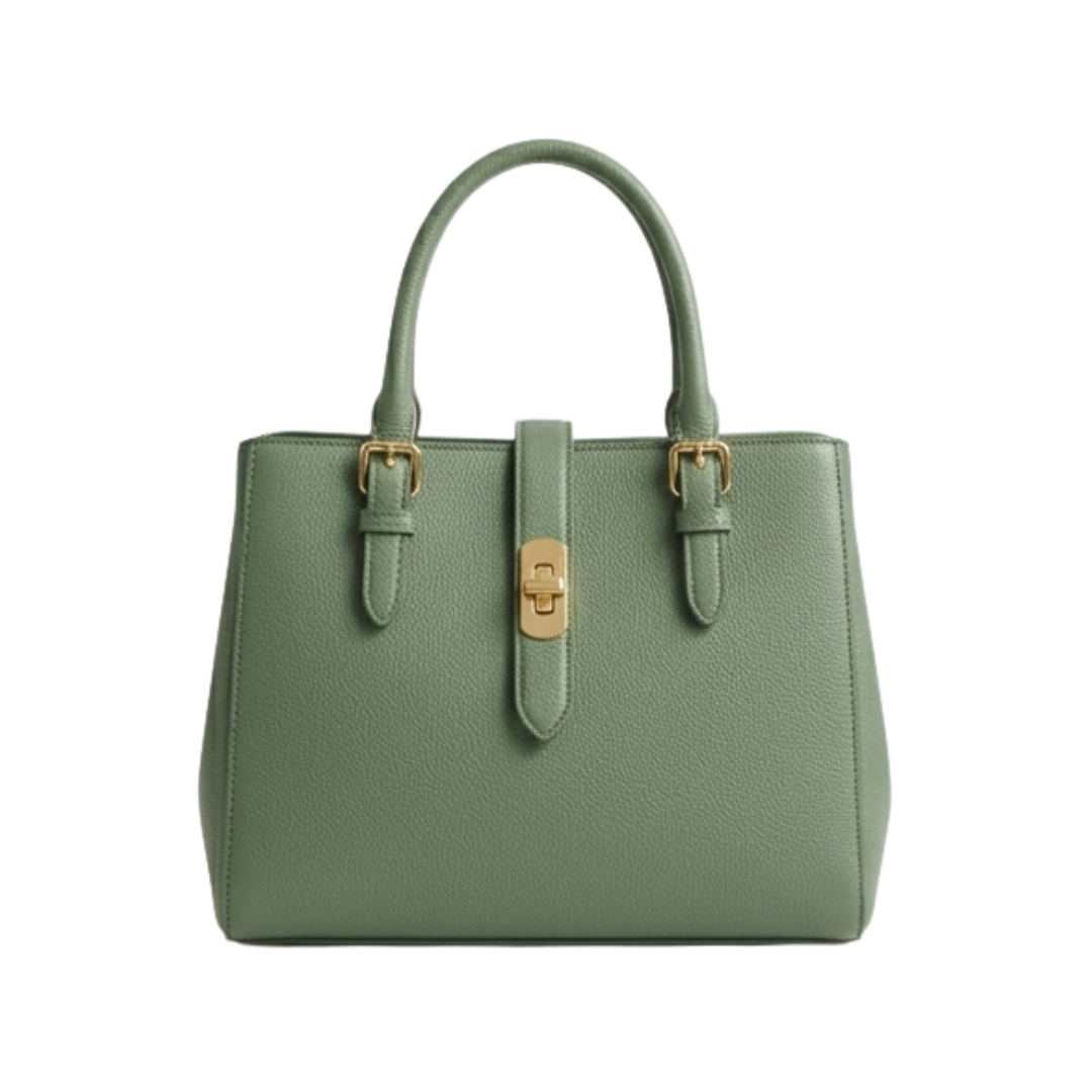 Menor Elegant Sage Green Structured Tote Bag Professional Women's Handbag with Top Handle