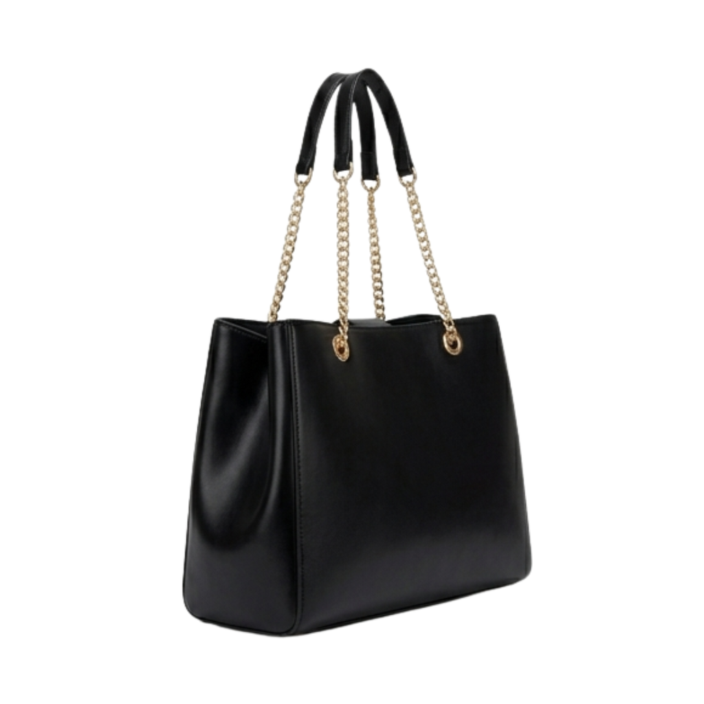 Menor Sophisticated Black Leather Shoulder Bag Minimalist Structured Handbag with Polished Finish