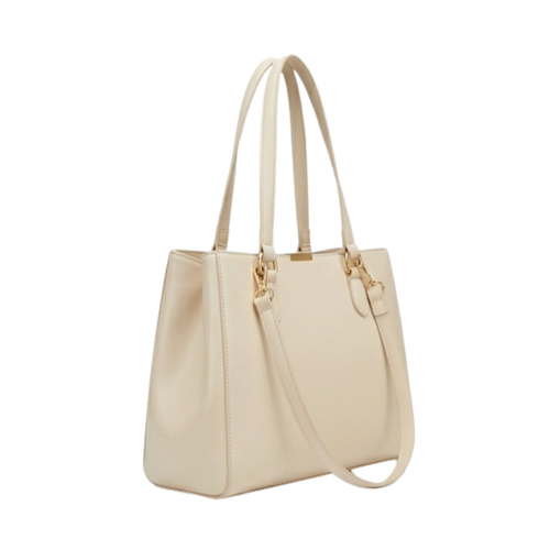 Menor Premium Minimalist Leather Shoulder Bag Structured Cream Satchel with Gold-Finish Hardware