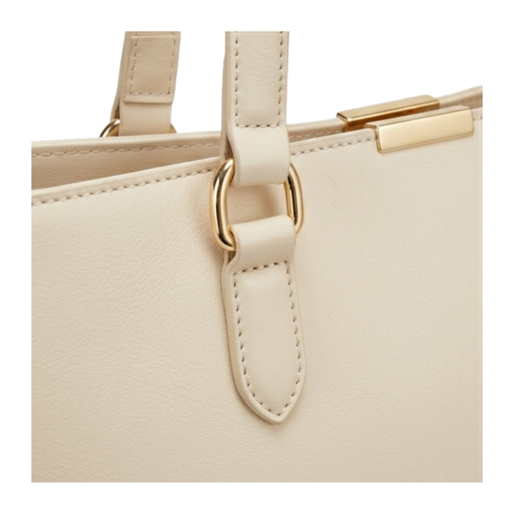 Menor Premium Minimalist Leather Shoulder Bag Structured Cream Satchel with Gold-Finish Hardware