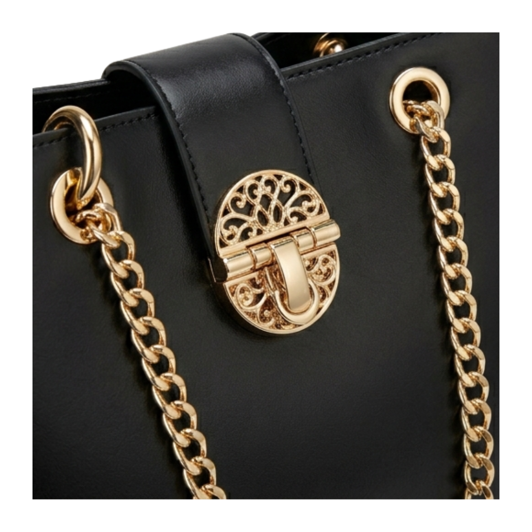Menor Sophisticated Black Leather Shoulder Bag Minimalist Structured Handbag with Polished Finish