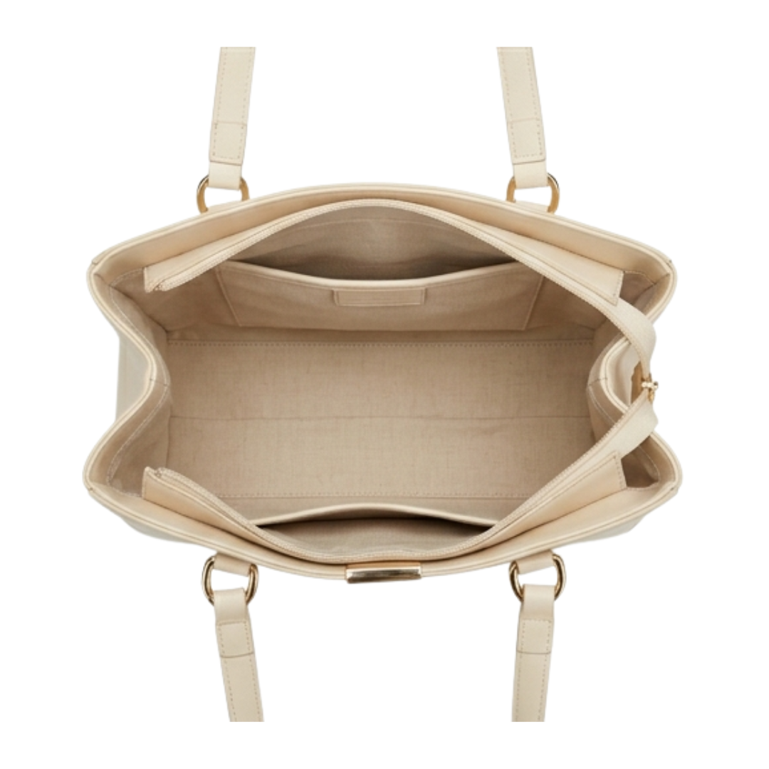 Menor Premium Minimalist Leather Shoulder Bag Structured Cream Satchel with Gold-Finish Hardware