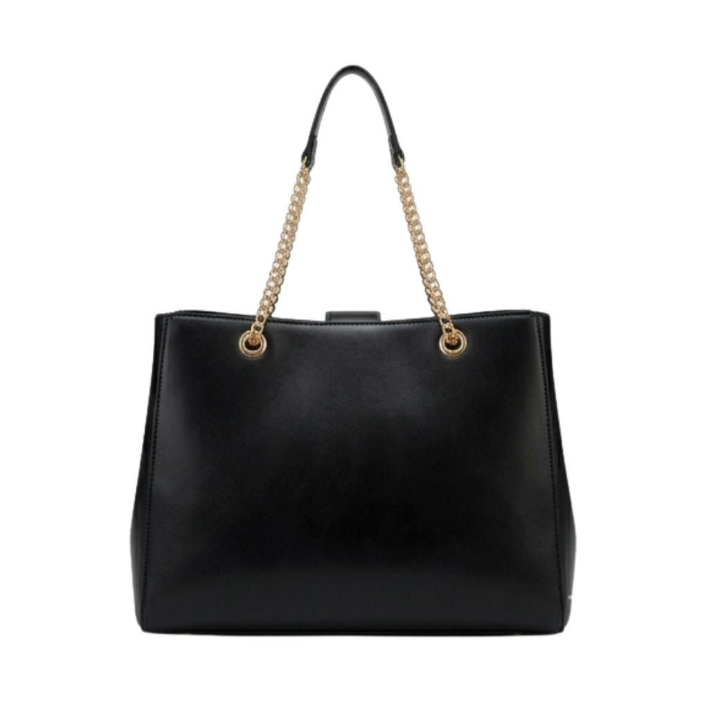 Menor Sophisticated Black Leather Shoulder Bag Minimalist Structured Handbag with Polished Finish