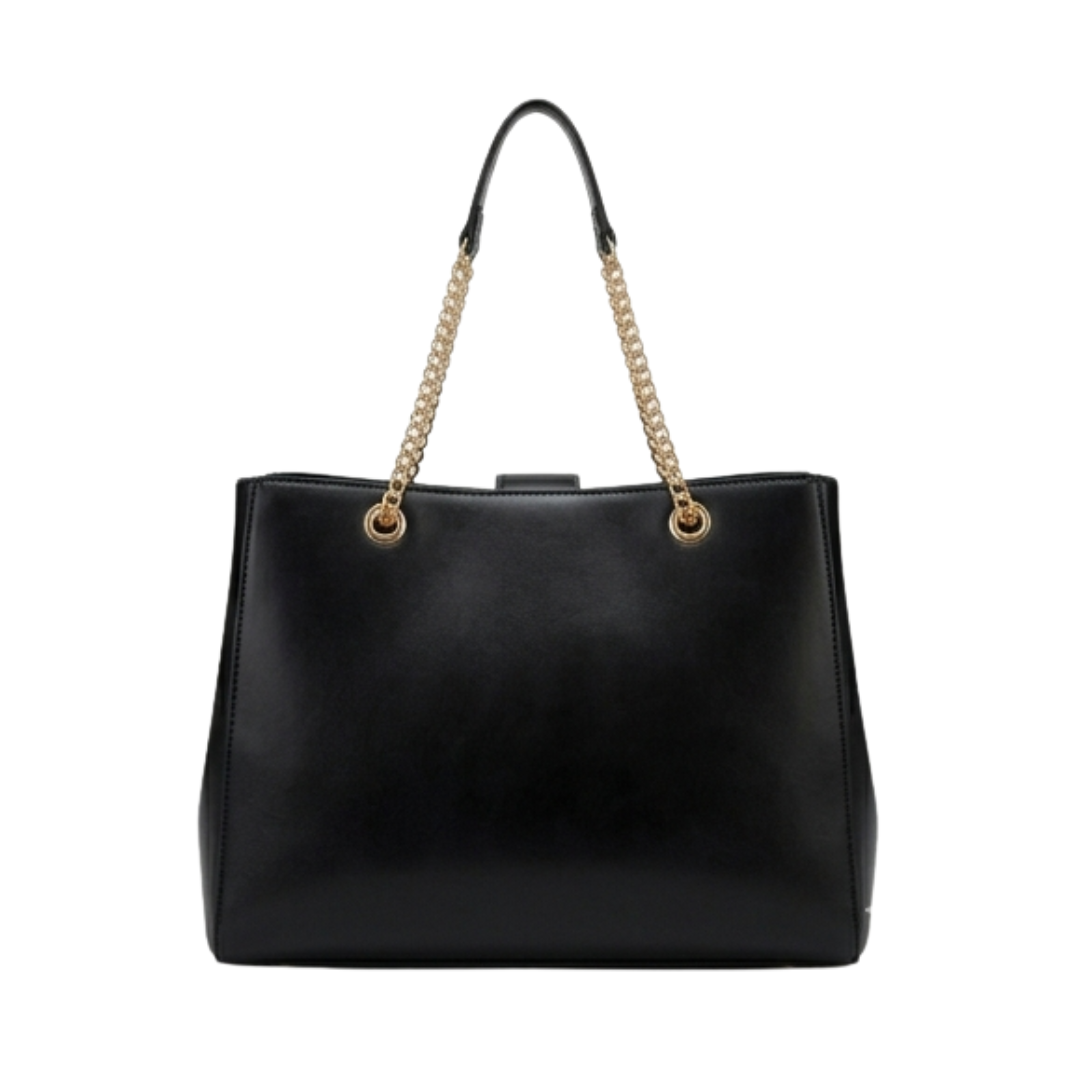 Menor Sophisticated Black Leather Shoulder Bag Minimalist Structured Handbag with Polished Finish